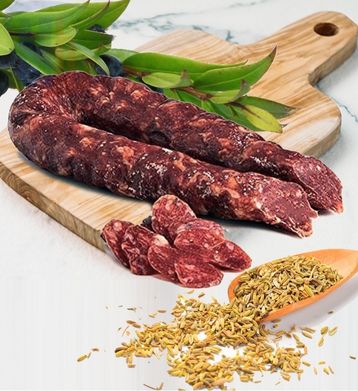 Traditional cured sausage flavored with fennel seeds